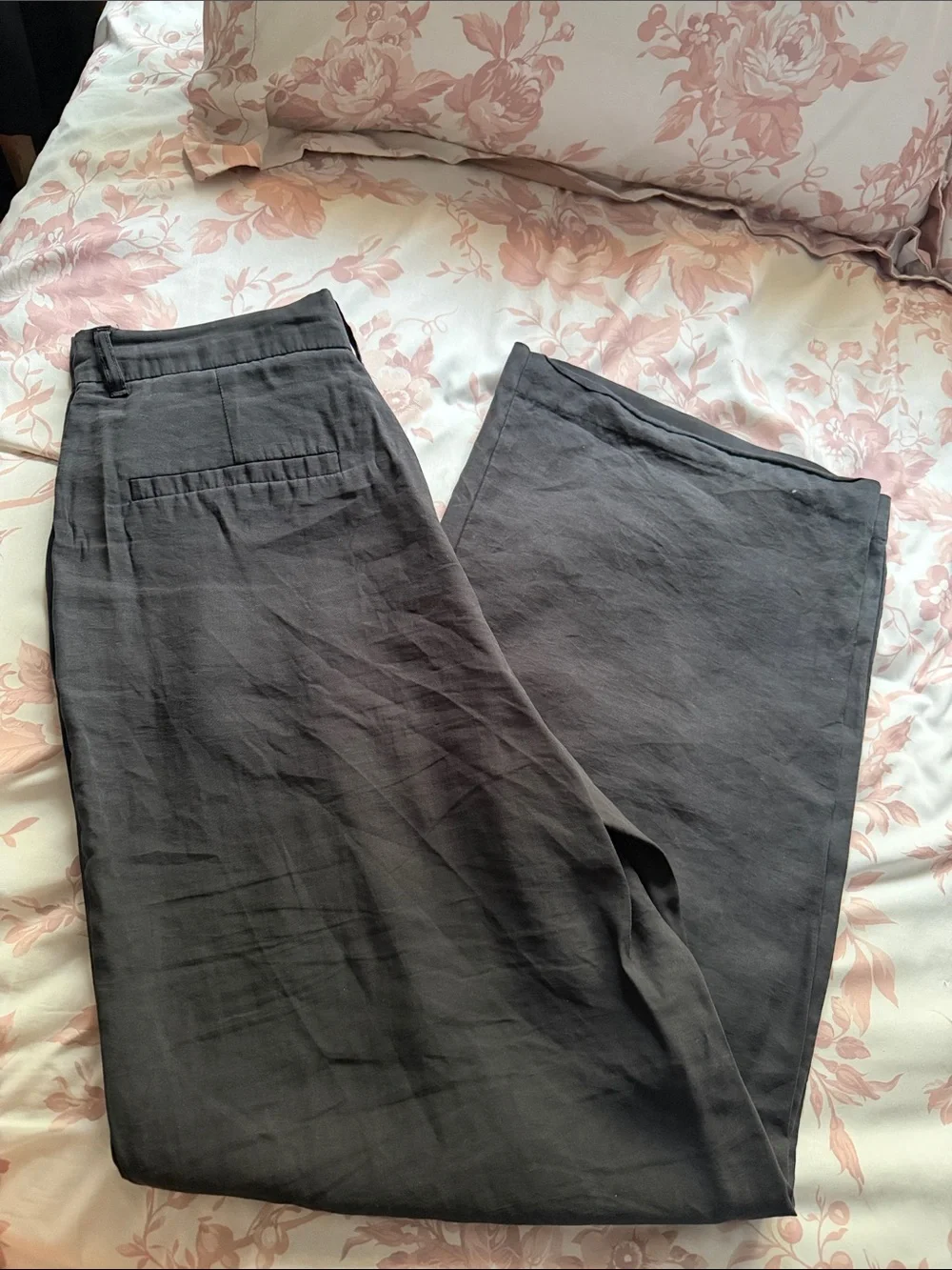 Zara Dark Gray Wide-Leg Linen Blend Pants